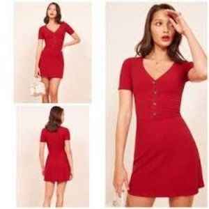 Reformation Dress Cherry Red Cardinal Ribbed Knit